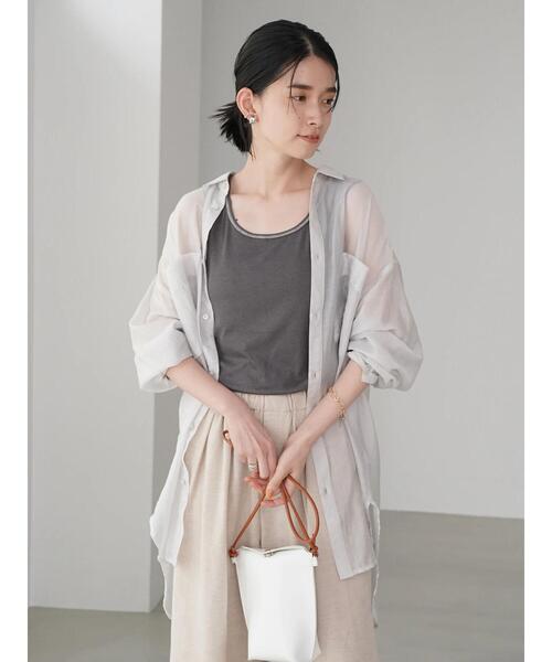 AMERICAN HOLIC（アメリカンホリック）の「シアーゆるシャツチュニック（シャツ/ブラウス・レディース・ライトグレー/ストライプ/モカ/ミント/イエロー/チェック・L/M）」の8枚目の写真