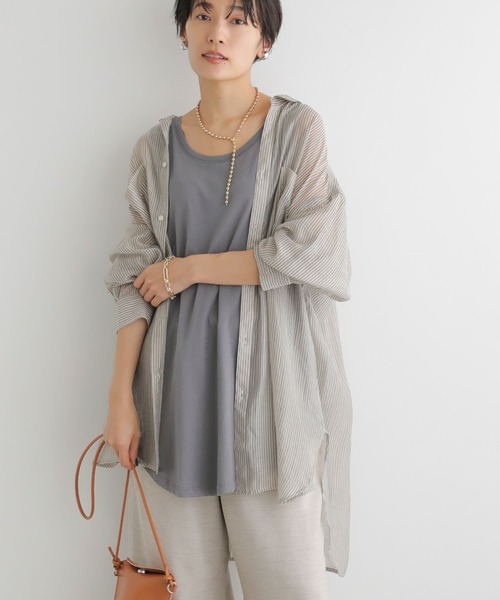 AMERICAN HOLIC（アメリカンホリック）の「シアーゆるシャツチュニック（シャツ/ブラウス・レディース・ライトグレー/ストライプ/モカ/ミント/イエロー/チェック・L/M）」の6枚目の写真