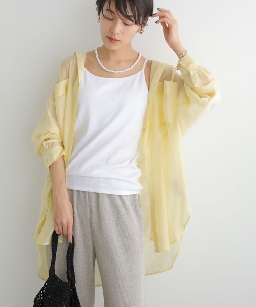 AMERICAN HOLIC（アメリカンホリック）の「シアーゆるシャツチュニック（シャツ/ブラウス・レディース・ライトグレー/ストライプ/モカ/ミント/イエロー/チェック・L/M）」の5枚目の写真