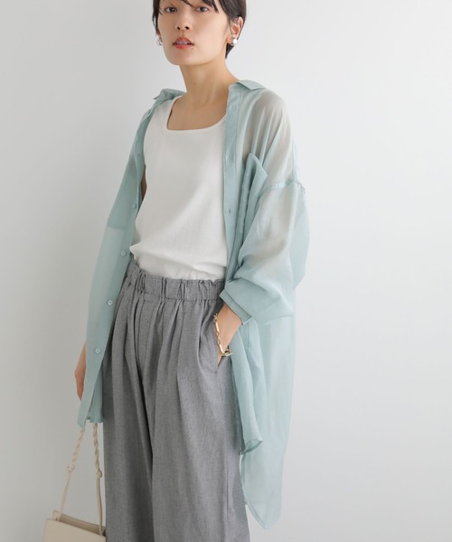 AMERICAN HOLIC（アメリカンホリック）の「シアーゆるシャツチュニック（シャツ/ブラウス・レディース・ライトグレー/ストライプ/モカ/ミント/イエロー/チェック・L/M）」の4枚目の写真