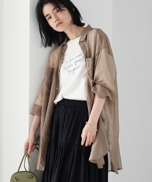 AMERICAN HOLIC（アメリカンホリック）の「シアーゆるシャツチュニック（シャツ/ブラウス・レディース・ライトグレー/ストライプ/モカ/ミント/イエロー/チェック・L/M）」の3枚目の写真