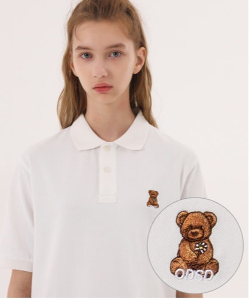 ODD STUDIO(オッドスタジオ)の「【ODD STUDIO】UNION BEAR PK POLO / オッドスタジオ ユニオン ベアー ピケ ポロシャツ(ポロシャツ・レディース・ホワイト/ブラック/グリーン/ライトベージュ・MEDIUM/LARGE)」の1枚目の写真