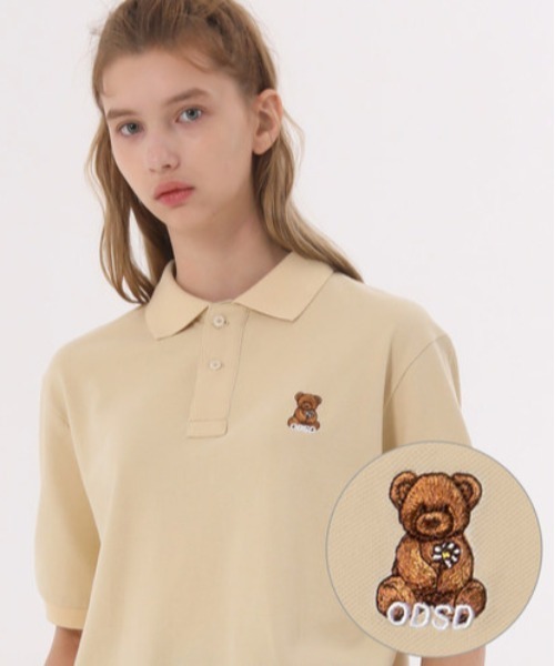 ODD STUDIO(オッドスタジオ)の「【ODD STUDIO】UNION BEAR PK POLO / オッドスタジオ ユニオン ベアー ピケ ポロシャツ(ポロシャツ・レディース・ホワイト/ブラック/グリーン/ライトベージュ・MEDIUM/LARGE)」の3枚目の写真