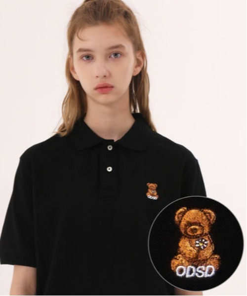 ODD STUDIO(オッドスタジオ)の「【ODD STUDIO】UNION BEAR PK POLO / オッドスタジオ ユニオン ベアー ピケ ポロシャツ(ポロシャツ・レディース・ホワイト/ブラック/グリーン/ライトベージュ・MEDIUM/LARGE)」の2枚目の写真