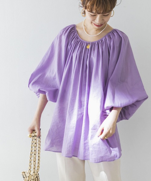 URBAN RESEARCH（アーバンリサーチ）の「ラミーコットンペザントブラウス（Tシャツ/カットソー・レディース・グリーン/オフホワイト/パープル・FREE）」の3枚目の写真