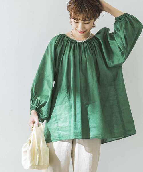 URBAN RESEARCH（アーバンリサーチ）の「ラミーコットンペザントブラウス（Tシャツ/カットソー・レディース・グリーン/オフホワイト/パープル・FREE）」の7枚目の写真