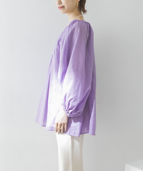 URBAN RESEARCH（アーバンリサーチ）の「ラミーコットンペザントブラウス（Tシャツ/カットソー・レディース・グリーン/オフホワイト/パープル・FREE）」の20枚目の写真