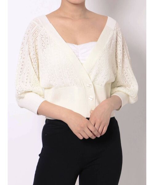 dazzlin（ダズリン）の「ポップコーンクロシェ2WAYトップス（カーディガン/ボレロ・レディース・オフホワイト/ベージュ・FREE）」の4枚目の写真