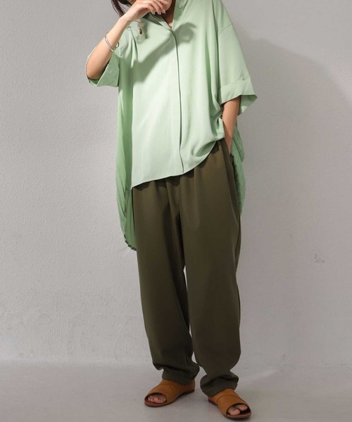 antiqua（アンティカ）の「バックプリーツシアーシャツ（シャツ/ブラウス・レディース・オフホワイト/ブラック/パープル/ミント・FREE）」の7枚目の写真