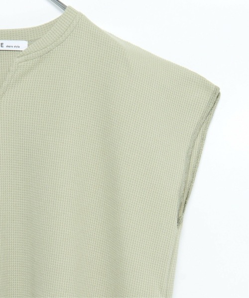 VENCEEXCHANGE(ヴァンスエクスチェンジ)の「ワッフルキーネックセットアップ+ポーチ3点セット(Tシャツ/カットソー・レディース・ベージュ/ミント/オフホワイト・M)」の5枚目の写真