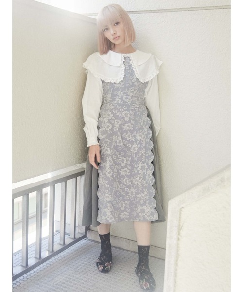 merry jenny（メリージェニー）の「スカラップコンビワンピース（ワンピース・レディース・ライトブルー/ブラック/アイボリー・FREE）」の8枚目の写真