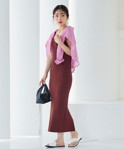 KOBE LETTUCE（コウベレタス）の「スクエアネックリブニットワンピース（ワンピース・レディース・ブラック/ベージュ/ブラウン・FREE）」の9枚目の写真