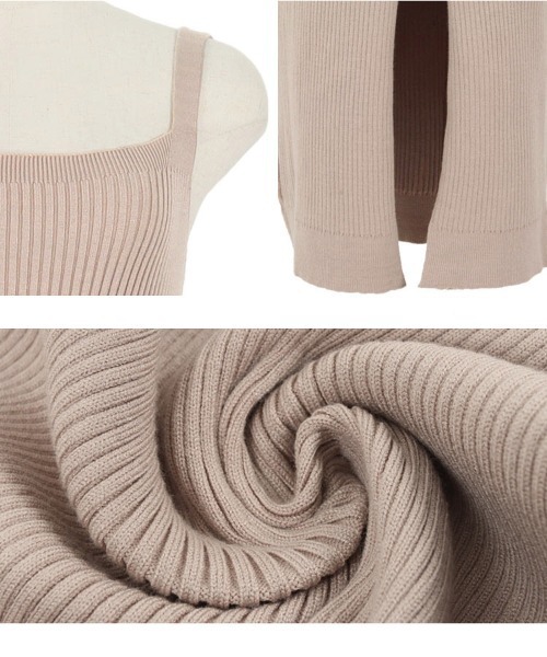 KOBE LETTUCE（コウベレタス）の「スクエアネックリブニットワンピース（ワンピース・レディース・ブラック/ベージュ/ブラウン・FREE）」の6枚目の写真