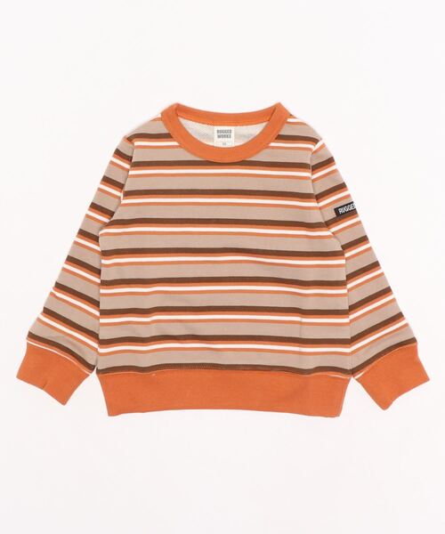 RUGGEDWORKS（ラゲッドワークス）の「先染めレトロボーダートレーナー（スウェット・キッズ・ネイビー/オレンジ・130/90/100/120/140/110/150）」の2枚目の写真
