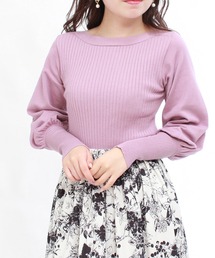 ロングカフス　ボートネックリブニットプルオーバー