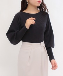 ロングカフス ボートネックリブニットプルオーバー
