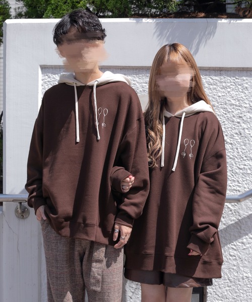 PairPair（ペアペア）の「裏起毛配色フーディー(ユニセックス)（パーカー・レディース・オートミール/ブラウン/グレイッシュブルー・FREE）」の2枚目の写真