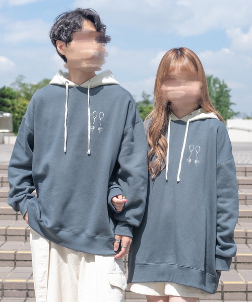 PairPair（ペアペア）の「裏起毛配色フーディー(ユニセックス)（パーカー・レディース・オートミール/ブラウン/グレイッシュブルー・FREE）」の3枚目の写真