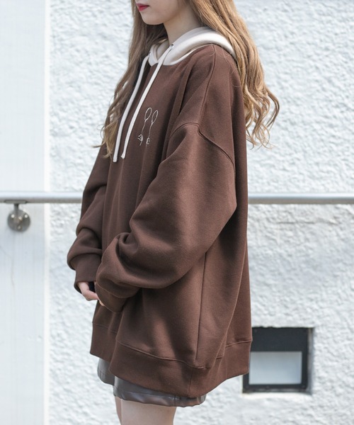 PairPair（ペアペア）の「裏起毛配色フーディー(ユニセックス)（パーカー・レディース・オートミール/ブラウン/グレイッシュブルー・FREE）」の17枚目の写真