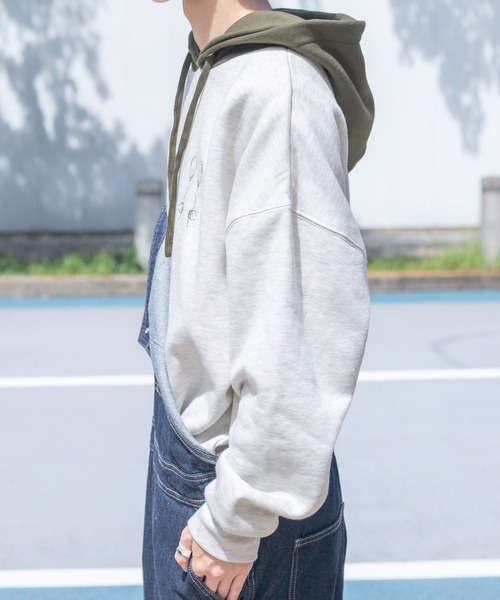 PairPair（ペアペア）の「裏起毛配色フーディー(ユニセックス)（パーカー・レディース・オートミール/ブラウン/グレイッシュブルー・FREE）」の7枚目の写真