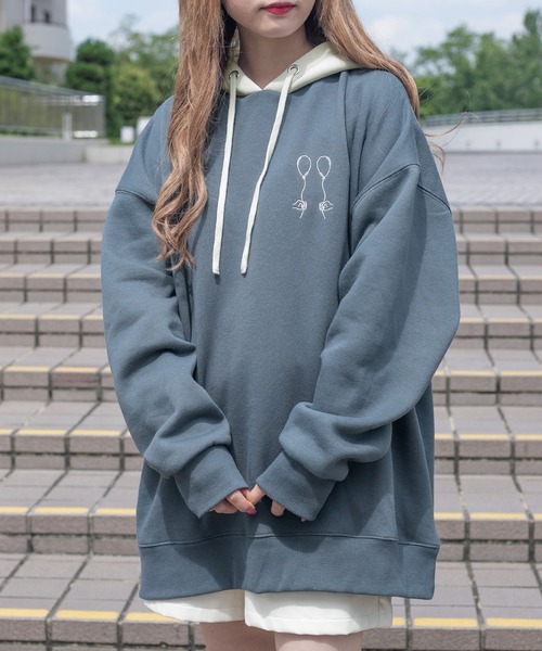 PairPair（ペアペア）の「裏起毛配色フーディー(ユニセックス)（パーカー・レディース・オートミール/ブラウン/グレイッシュブルー・FREE）」の18枚目の写真