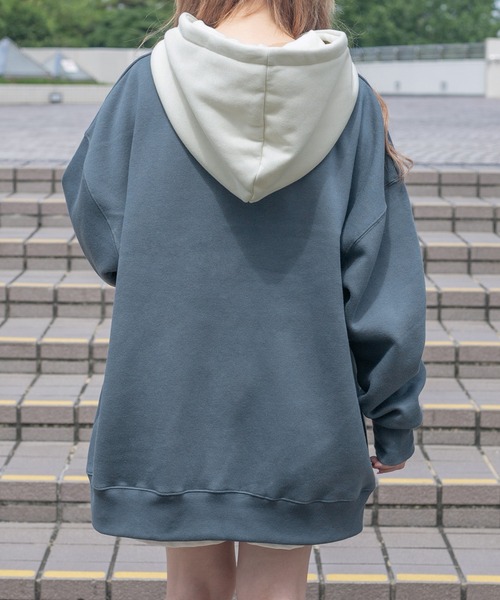 PairPair（ペアペア）の「裏起毛配色フーディー(ユニセックス)（パーカー・レディース・オートミール/ブラウン/グレイッシュブルー・FREE）」の9枚目の写真