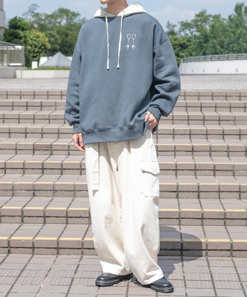 PairPair（ペアペア）の「裏起毛配色フーディー(ユニセックス)（パーカー・レディース・オートミール/ブラウン/グレイッシュブルー・FREE）」の14枚目の写真