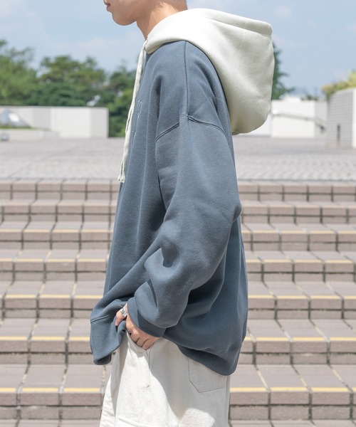 PairPair（ペアペア）の「裏起毛配色フーディー(ユニセックス)（パーカー・レディース・オートミール/ブラウン/グレイッシュブルー・FREE）」の4枚目の写真