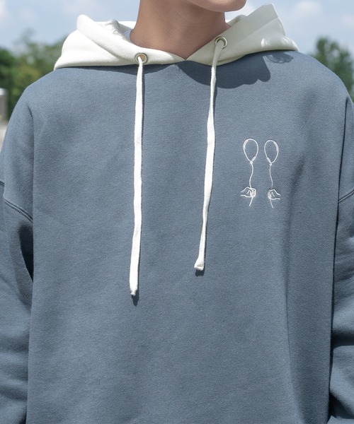 PairPair（ペアペア）の「裏起毛配色フーディー(ユニセックス)（パーカー・レディース・オートミール/ブラウン/グレイッシュブルー・FREE）」の5枚目の写真