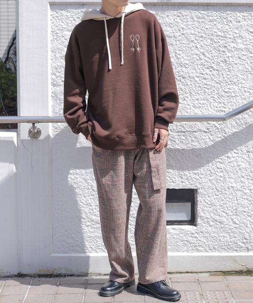 PairPair（ペアペア）の「裏起毛配色フーディー(ユニセックス)（パーカー・レディース・オートミール/ブラウン/グレイッシュブルー・FREE）」の8枚目の写真