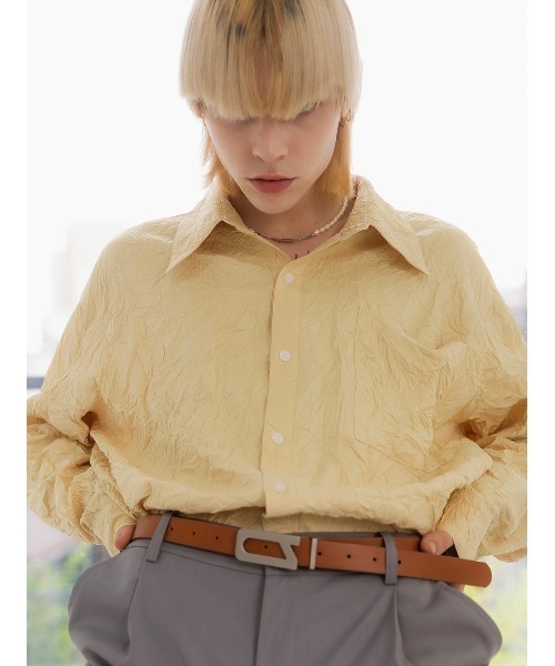 ANOTHERYOUTH(アナザーユース)の「【ANOTHERYOUTH/アナザーユース】crinkle shirts/クリンクルシャツ(シャツ/ブラウス・メンズ・ホワイト/イエロー・ONE SIZE)」の2枚目の写真