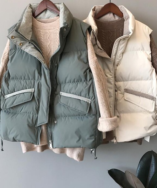 Girly Doll（ガーリードール）の「ベスト（ダウンベスト・レディース・グリーン/アイボリー/ブラック・M/L）」の4枚目の写真