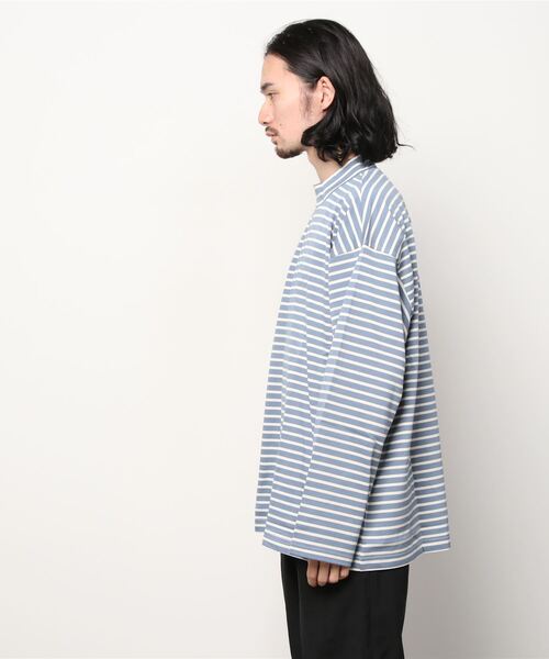 PORT BY ARK（ポートバイアーク）の「PORT BY ARK / ポートバイアーク：Mock neck Border LS T-shirt：PO10-T006[COR]（Tシャツ/カットソー・メンズ・ブラック系その他/ブルー系その他・1/2）」の3枚目の写真