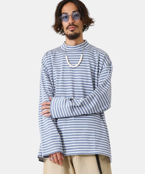 PORT BY ARK（ポートバイアーク）の「PORT BY ARK / ポートバイアーク：Mock neck Border LS T-shirt：PO10-T006[COR]（Tシャツ/カットソー・メンズ・ブラック系その他/ブルー系その他・1/2）」の2枚目の写真