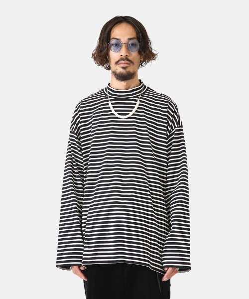 PORT BY ARK（ポートバイアーク）の「PORT BY ARK / ポートバイアーク：Mock neck Border LS T-shirt：PO10-T006[COR]（Tシャツ/カットソー・メンズ・ブラック系その他/ブルー系その他・1/2）」の13枚目の写真