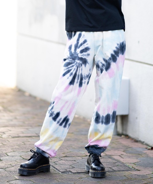 X-girl（エックスガール）の「TIE-DYE SWEAT PANTS（スウェットパンツ・レディース・ブラック/ホワイト/ライトパープル・S/M）」の2枚目の写真