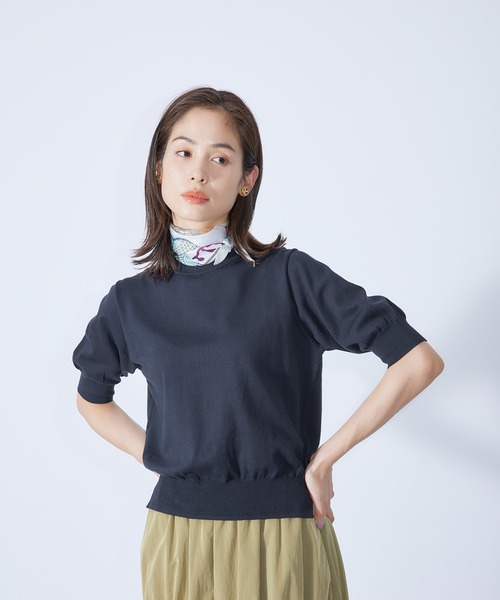 ROPE'（ロペ）の「5分袖ニットプルオーバー（Tシャツ/カットソー・レディース・ホワイト系その他2/ベージュ系その他2/ミント/ネイビー/ピンク系その他2/ホワイト/オレンジ/サックスブルー・38）」の5枚目の写真
