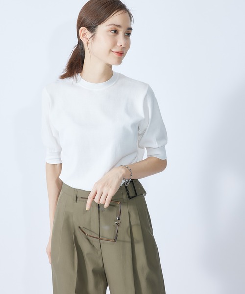 ROPE'（ロペ）の「5分袖ニットプルオーバー（Tシャツ/カットソー・レディース・ホワイト系その他2/ベージュ系その他2/ミント/ネイビー/ピンク系その他2/ホワイト/オレンジ/サックスブルー・38）」の2枚目の写真