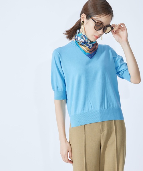 ROPE'（ロペ）の「5分袖ニットプルオーバー（Tシャツ/カットソー・レディース・ホワイト系その他2/ベージュ系その他2/ミント/ネイビー/ピンク系その他2/ホワイト/オレンジ/サックスブルー・38）」の6枚目の写真