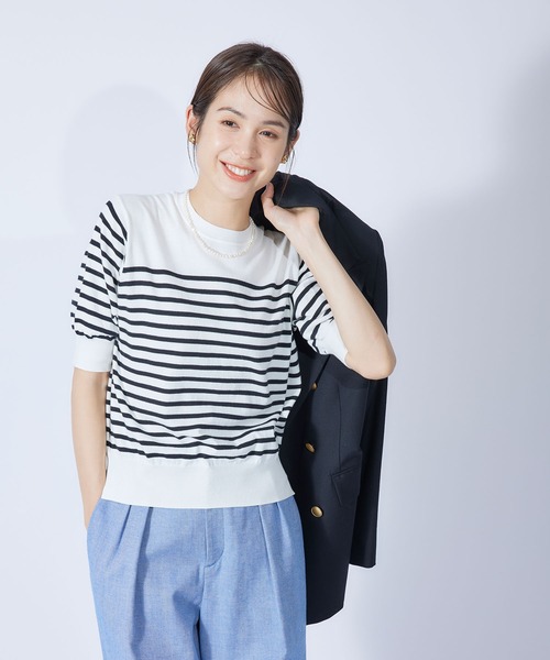 ROPE'（ロペ）の「5分袖ニットプルオーバー（Tシャツ/カットソー・レディース・ホワイト系その他2/ベージュ系その他2/ミント/ネイビー/ピンク系その他2/ホワイト/オレンジ/サックスブルー・38）」の3枚目の写真