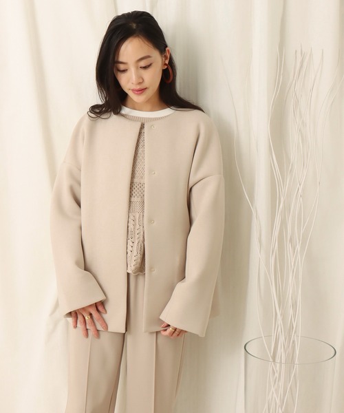 libelle more（リベル モア）の「ダイバー素材ノーカラージャケット（ノーカラージャケット・レディース・ネイビー/アイボリー/ブラック/杢グレー/ベージュ/モカ/チャコールグレー/グレイッシュベージュ・L/M）」の16枚目の写真