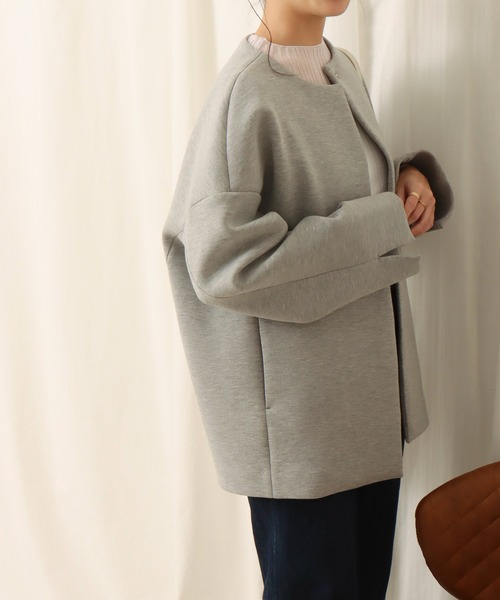 libelle more（リベル モア）の「ダイバー素材ノーカラージャケット（ノーカラージャケット・レディース・ネイビー/アイボリー/ブラック/杢グレー/ベージュ/モカ/チャコールグレー/グレイッシュベージュ・L/M）」の22枚目の写真