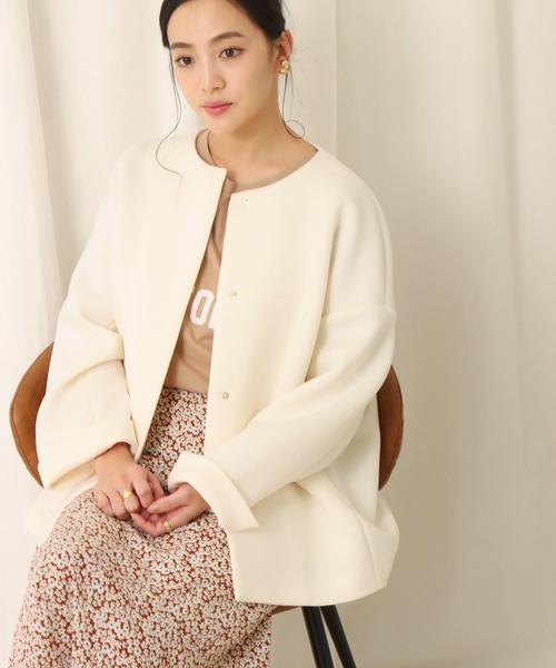 libelle more（リベル モア）の「ダイバー素材ノーカラージャケット（ノーカラージャケット・レディース・ネイビー/アイボリー/ブラック/杢グレー/ベージュ/モカ/チャコールグレー/グレイッシュベージュ・L/M）」の12枚目の写真