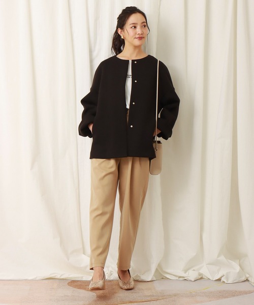 libelle more（リベル モア）の「ダイバー素材ノーカラージャケット（ノーカラージャケット・レディース・ネイビー/アイボリー/ブラック/杢グレー/ベージュ/モカ/チャコールグレー/グレイッシュベージュ・L/M）」の20枚目の写真