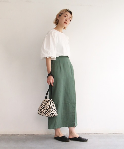 notch.（ノッチ）の「リネンライクIラインスカート（スカート・レディース・ブラック/ライム/グリーン・M/TM）」の17枚目の写真