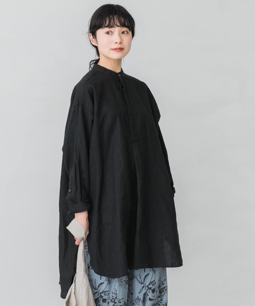 【かぐれ】リネンチュニックシャツ　ブラック かぐれ（カグレ）の「リネンチュニックシャツ（チュニック