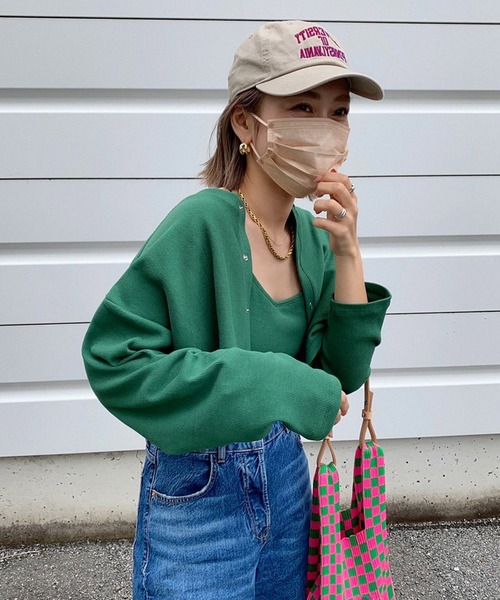 MLI'A(エムリア)の「スナップボタン/リブカーディガン(セットアップ対応)(カーディガン/ボレロ・レディース・ブラック/グリーン/オレンジ/ブルー/アイボリー/ホワイト×ネイビー・M)」の4枚目の写真