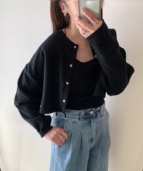 MLI'A(エムリア)の「スナップボタン/リブカーディガン(セットアップ対応)(カーディガン/ボレロ・レディース・ブラック/グリーン/オレンジ/ブルー/アイボリー/ホワイト×ネイビー・M)」の3枚目の写真