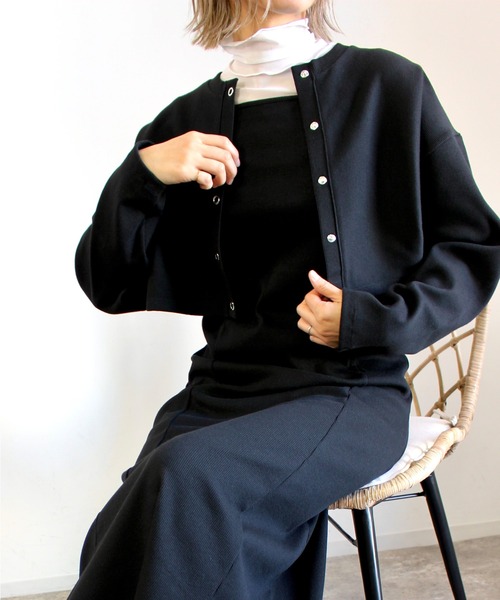 MLI'A(エムリア)の「スナップボタン/リブカーディガン(セットアップ対応)(カーディガン/ボレロ・レディース・ブラック/グリーン/オレンジ/ブルー/アイボリー/ホワイト×ネイビー・M)」の12枚目の写真