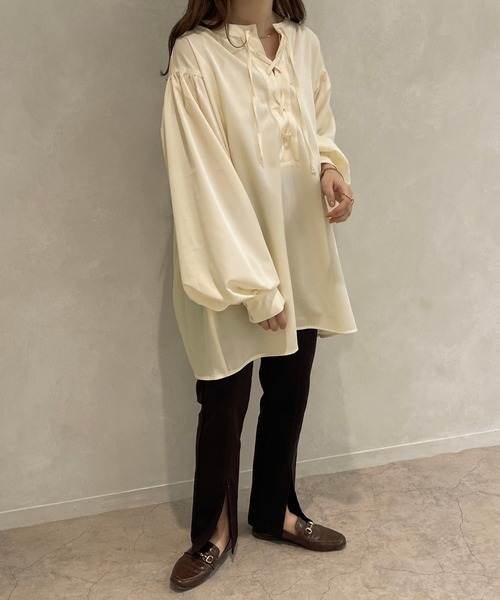 apres jour clair(アプレジュールクレア)の「【apres jour clair】フロントレースアップチュニック【ZOZOTOWN限定アイテム】(シャツ/ブラウス・レディース・オレンジ系その他/コーラル/アイボリー/ベージュ・フリー/X-LARGE)」の9枚目の写真